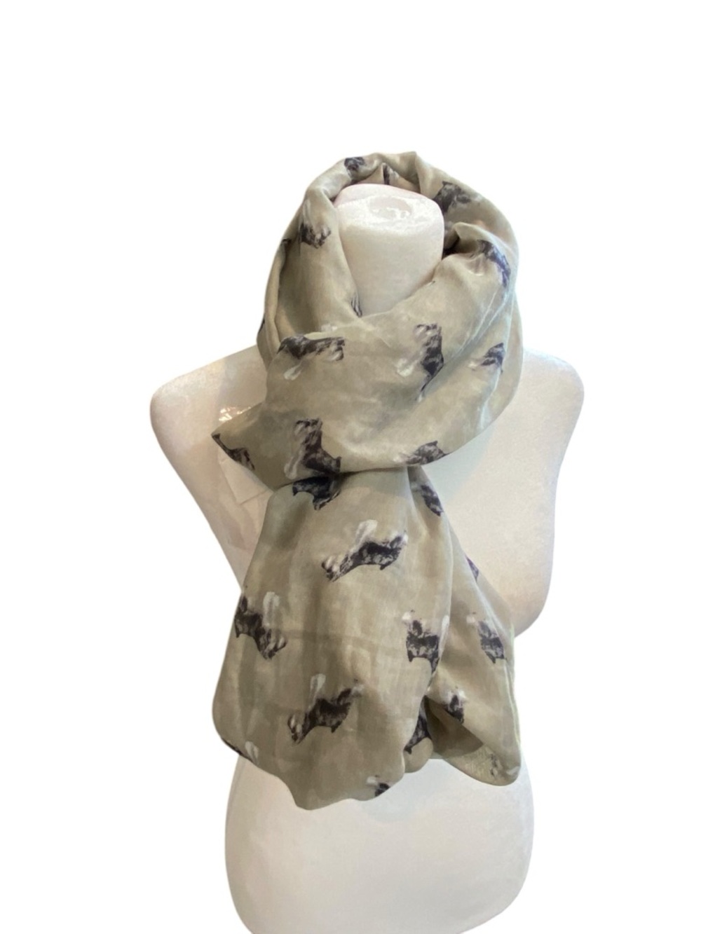 LINA & LILY Beige/Khaki Schnauzer Dog-Print Lightweight gauzy Infinity Scarf - Picture 7 of 8